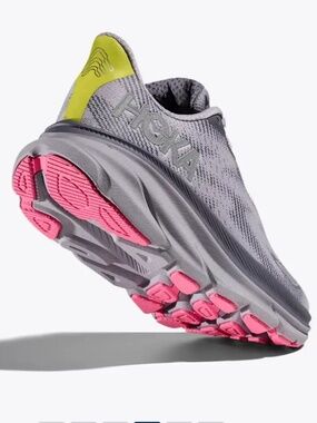 Hoka Women's Grey Mesh Slip-On with Pink Outsole and Lime Heel Tab